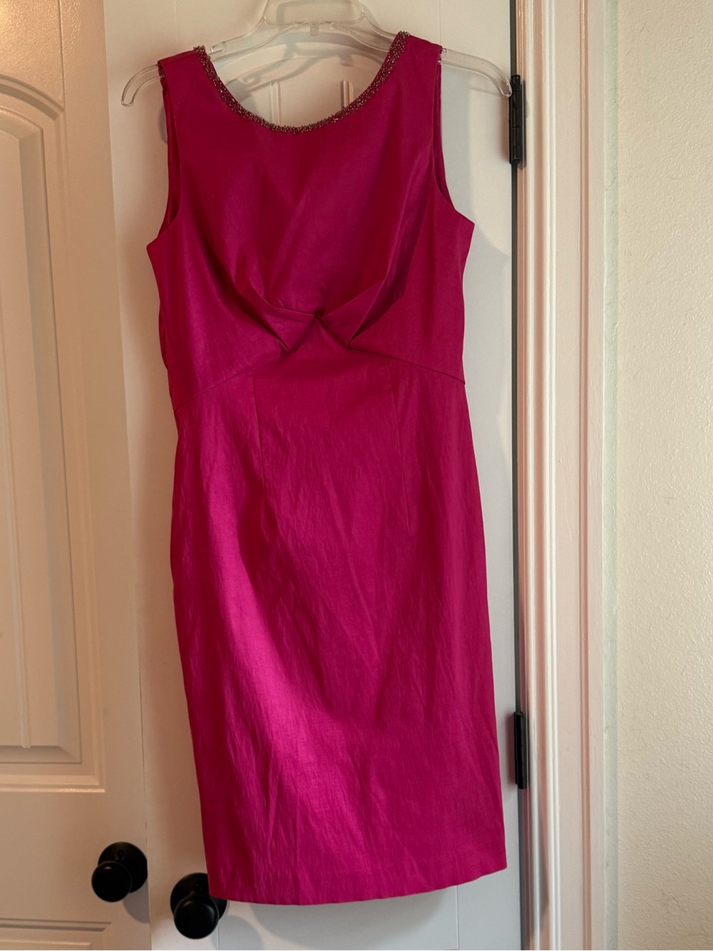 Vintage Newport News Magenta Pink Beaded Sleeveless Sheath Dress - Womens Size 6